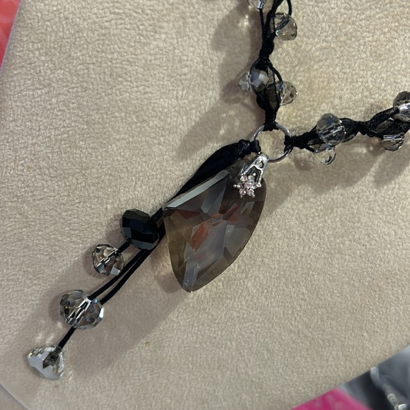 Black Diamond Crystal & Tulle Beaded Necklace-Adjustable-Boutique - Picture 2 of 11